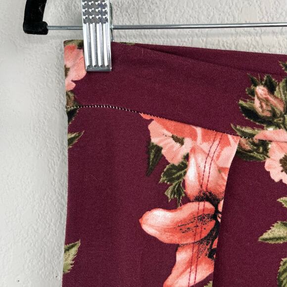 Maroon Floral High Rise Front Slit Wide Leg Pull On Palazzo Legging Pants M/L - Picture 12 of 12